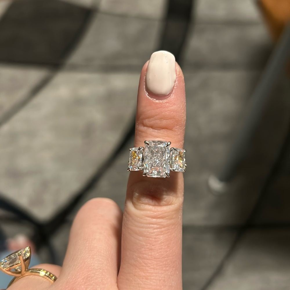 14k 5 ct total  plated moissonite  3 stone ring